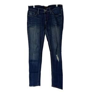 Levi's Too Super Low 524 Jeans Blue Distressed Low Waist Denim Pants Size 7